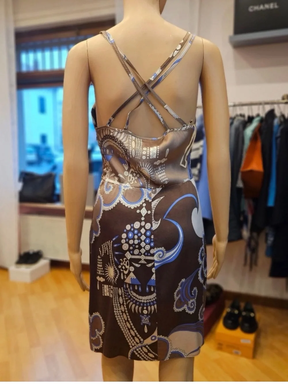 Emilio Pucci Brown Satin Printed Slip with Blue Paisley Motif Rare Beauty - Picture 2 of 7